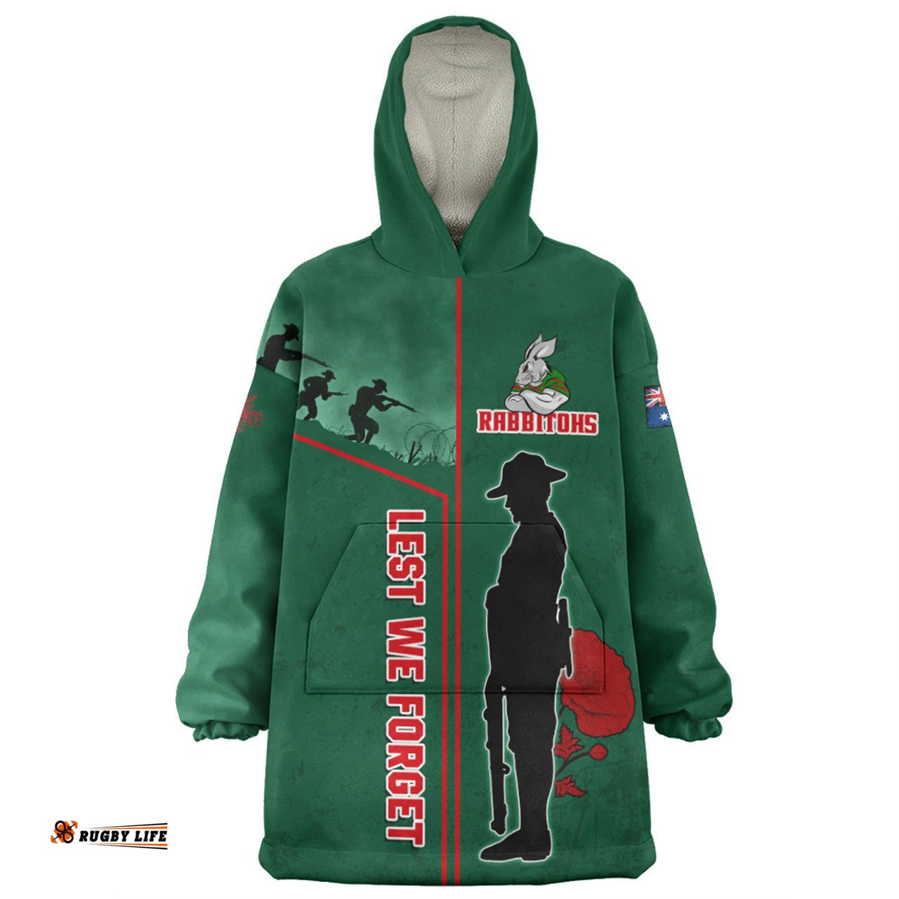 South Sydney Rabbitohs Snug Hoodie - Anzac Day Lest We Forget Poppy