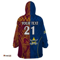 custom nrl cowboys and broncos wearable blanket hoodie sporty style