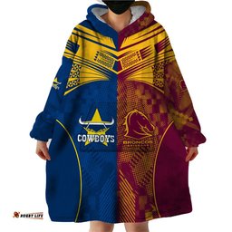 custom nrl cowboys and broncos wearable blanket hoodie sporty style