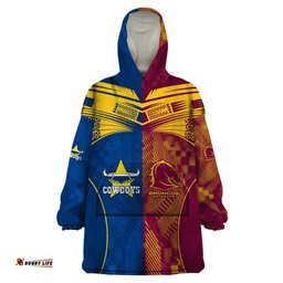 custom nrl cowboys and broncos wearable blanket hoodie sporty style
