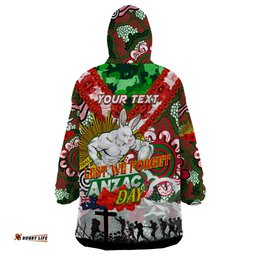 personalised rabbitohs anzac day wearable blanket hoodie aboriginal rising sun dt02