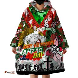 personalised rabbitohs anzac day wearable blanket hoodie aboriginal rising sun dt02
