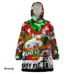 personalised rabbitohs anzac day wearable blanket hoodie aboriginal rising sun dt02