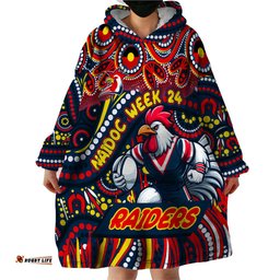 custom australia naidoc week 2024 wearable blanket hoodie sydney roosters mascot keep the fire burning dt02