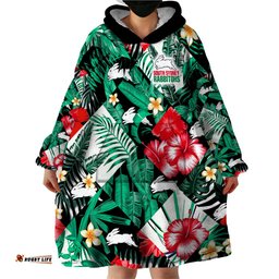 custom personalised rabbitohs rugby wearable blanket hoodie fashion tropical jungle flowers