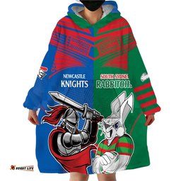 custom knights and rabbitohs mascot together wearable blanket hoodie