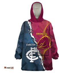 personalised broncos rugby and carlton football wearable blanket hoodie sporty version