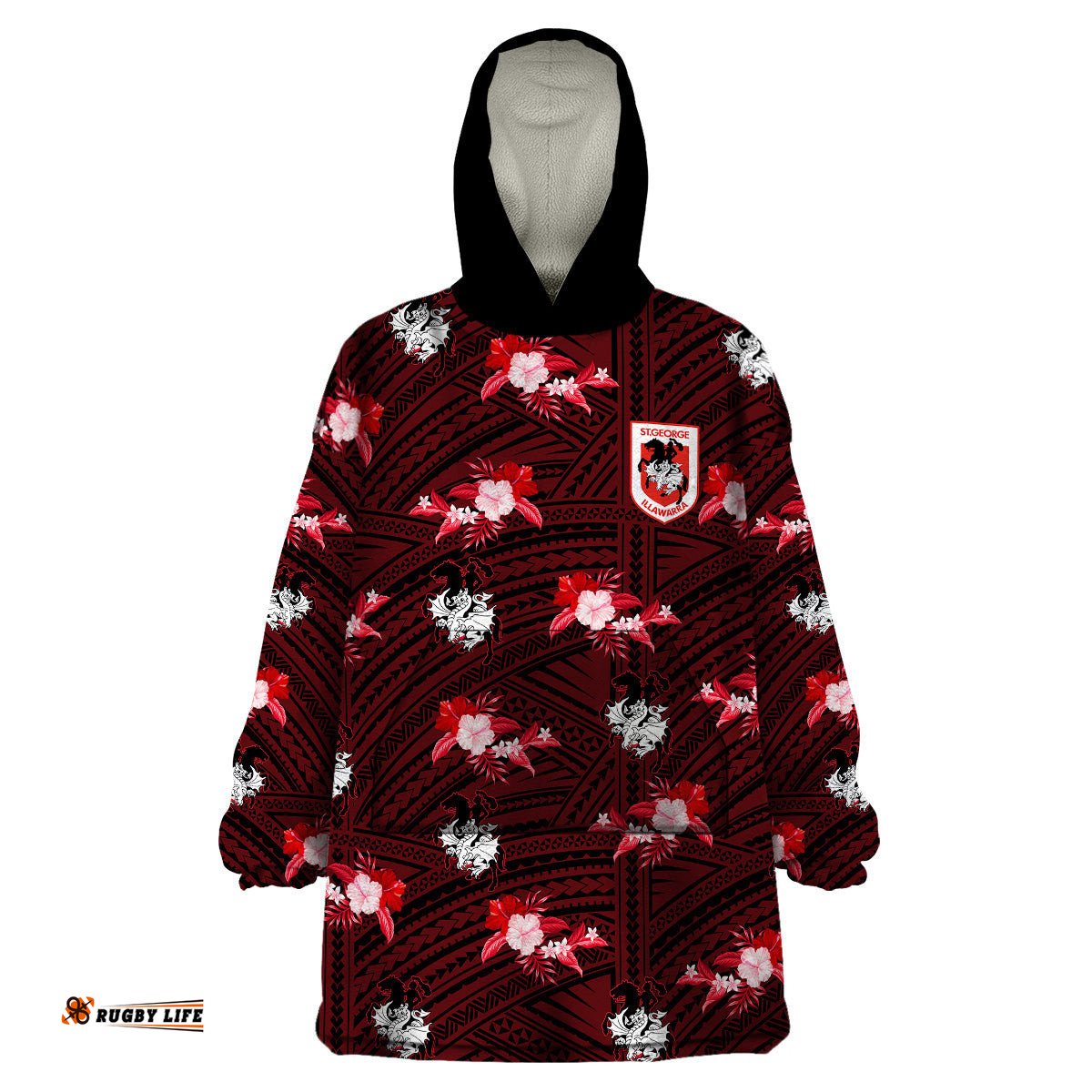custom text and number dragons rugby wearable blanket hoodie polynesian tribal mix tropical hawaiian style