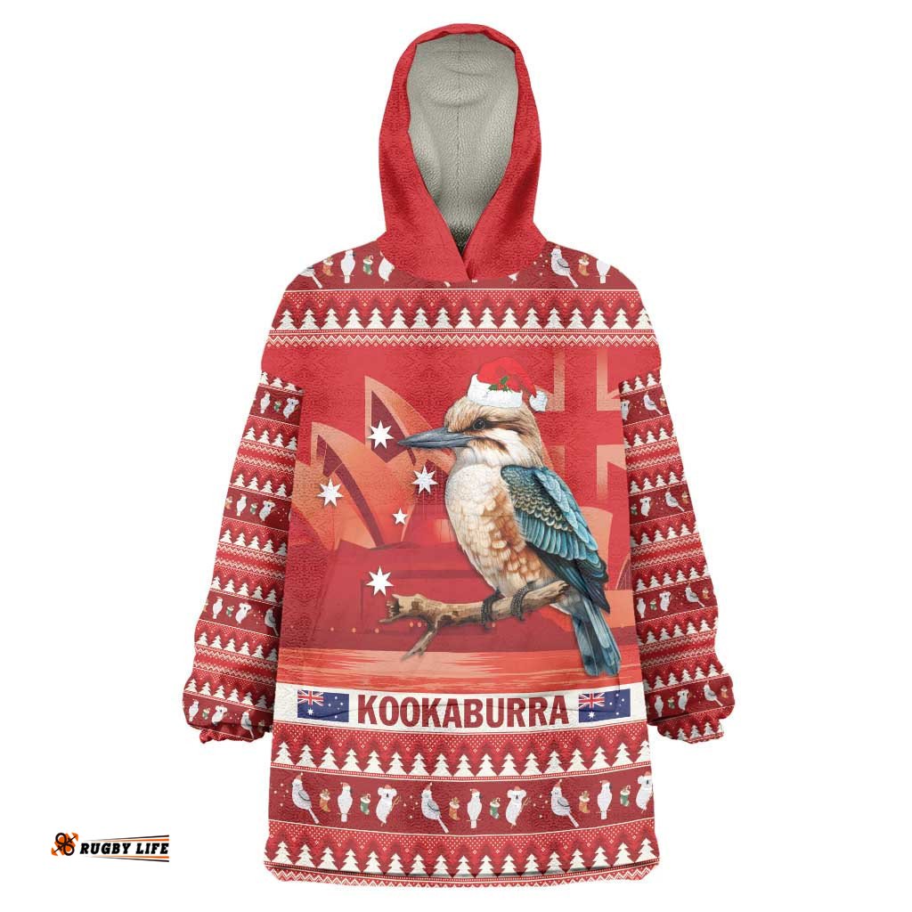 aussie kookaburra wearable blanket hoodie merry christmas red style