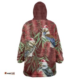 australia christmas wearable blanket hoodie kookaburra santa on red bottlebrush