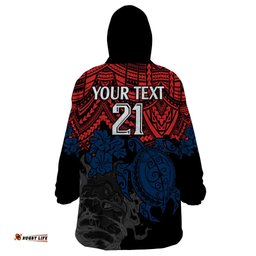 custom roosters rugby wearable blanket hoodie sydney hibiscus and turtle with polynesian pattern