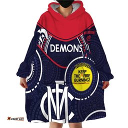 custom afl demons naidoc week wearable blanket hoodie keep the fire burning indigenous art