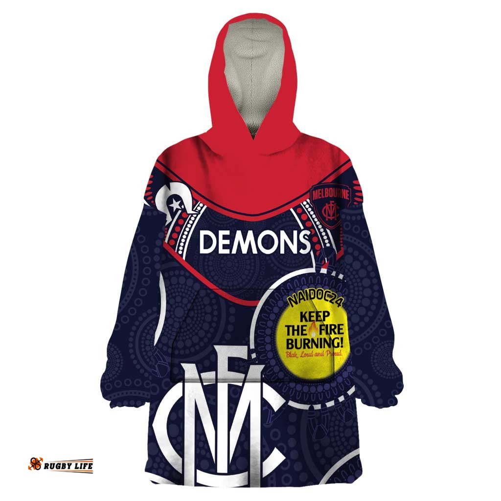 custom afl demons naidoc week wearable blanket hoodie keep the fire burning indigenous art