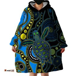 aboriginal turtle wearable blanket hoodie blue style
