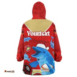 Redcliffe Dolphins Snug Hoodie - Custom Redcliffe Dolphins Christmas Aboriginal Inspired Teammates Oodie Blanket