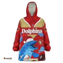 Redcliffe Dolphins Snug Hoodie - Custom Redcliffe Dolphins Christmas Aboriginal Inspired Teammates Oodie Blanket