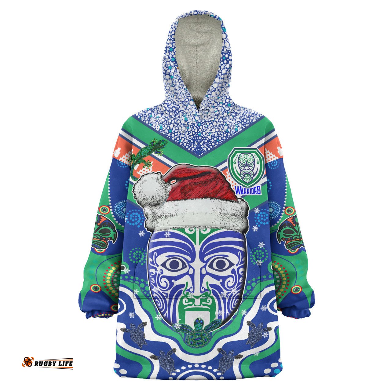 New Zealand Warriors Christmas Snug Hoodie - Custom Merry New Zealand Warriors Christmas Indigenous Oodie Blanket