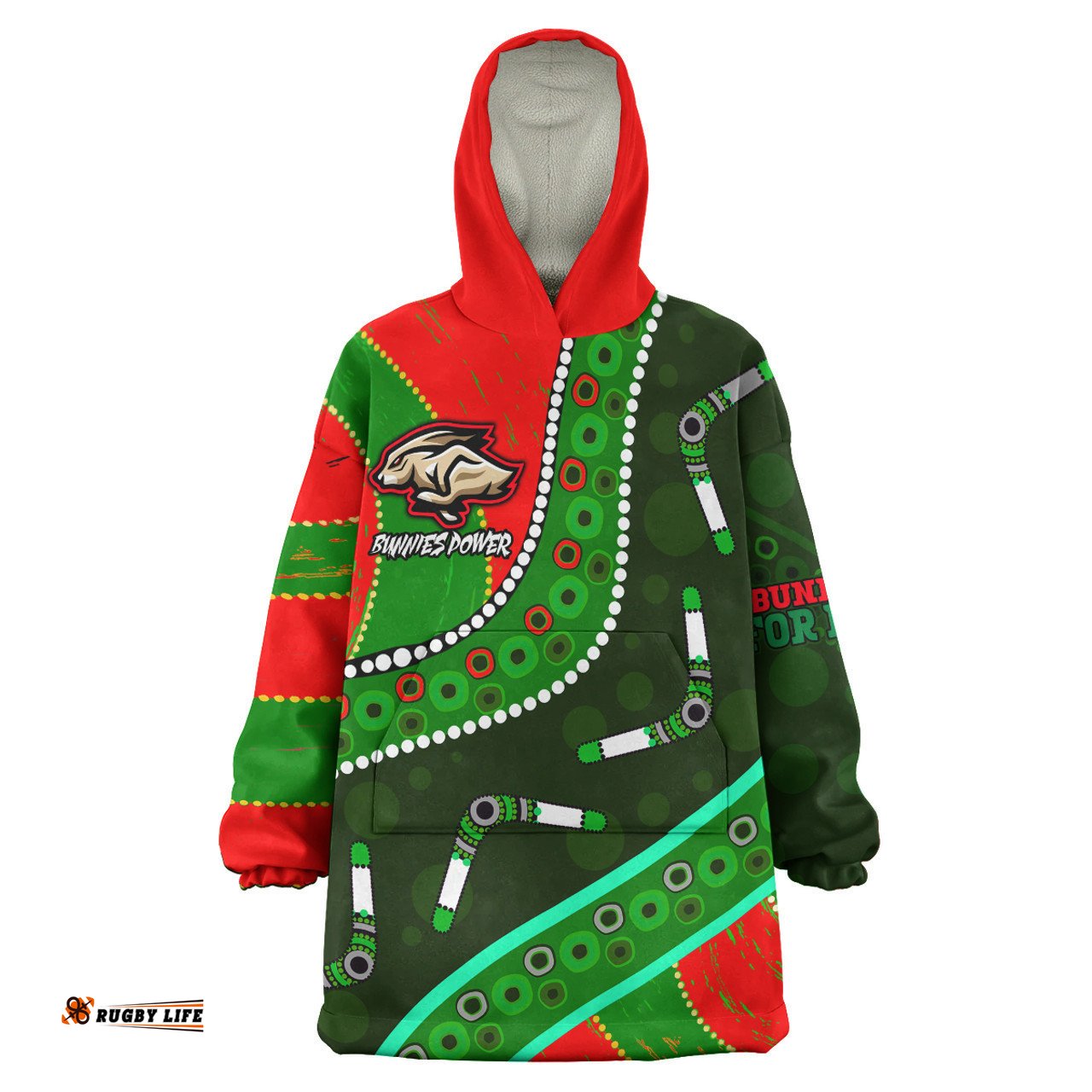 South Sydney Rabbitohs Snug Hoodie - Indigenous Bunnies Power Sport Tribal Oodie