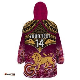 personalised brisbane football wearable blanket hoodie go lions aboriginal mix polynesian pattern