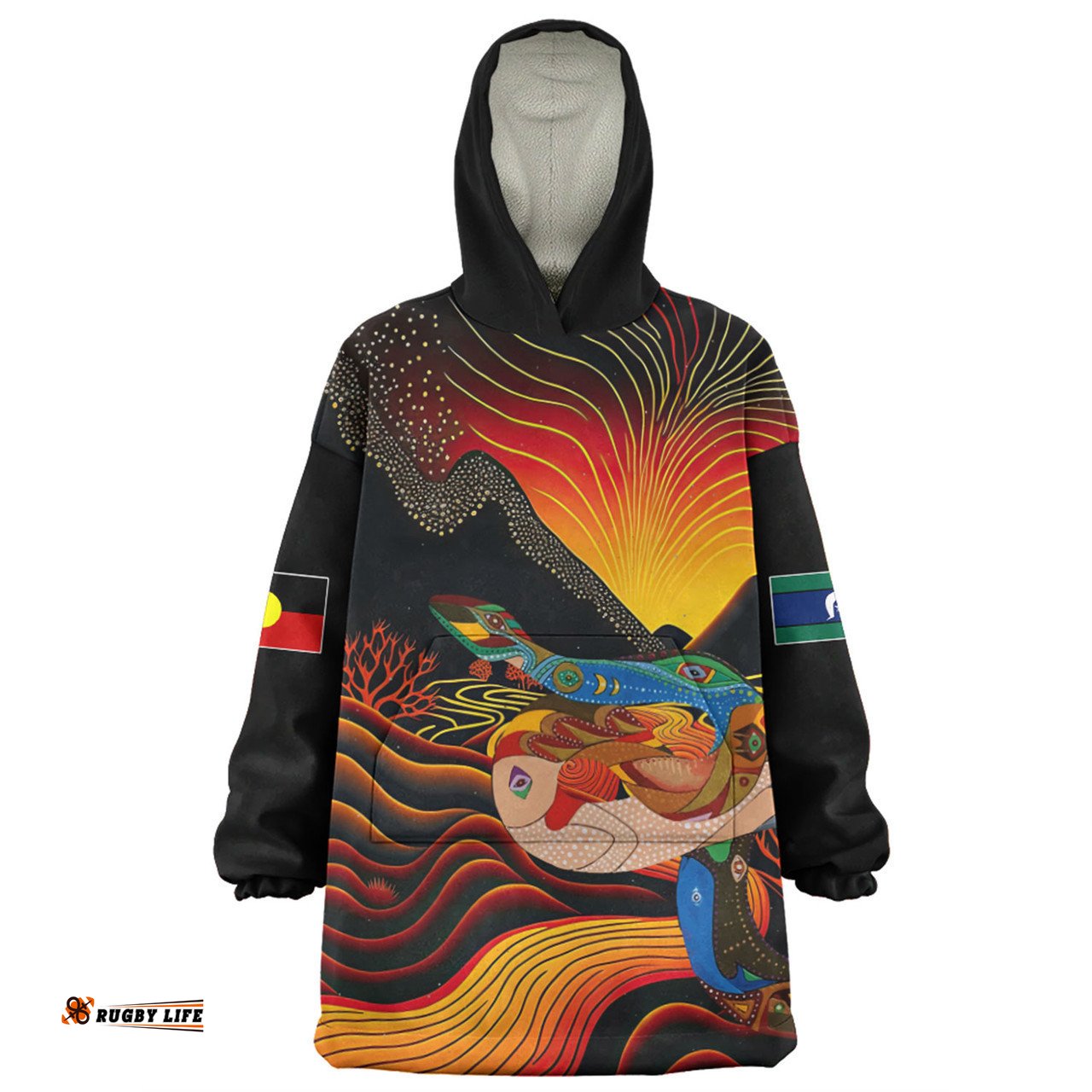 Australia Aboriginal Custom Snug Hoodie - Rainbow Serpent In Aboriginal Dreaming Art Inspired Snug Hoodie