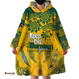 custom socceroos naidoc week 2024 wearable blanket hoodie indigenous burning fire national colors