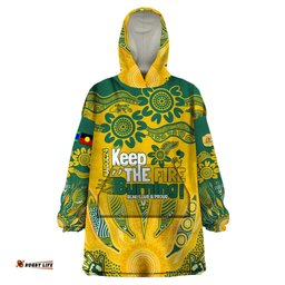 custom socceroos naidoc week 2024 wearable blanket hoodie indigenous burning fire national colors