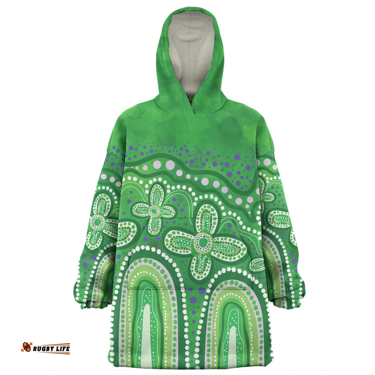 Australia Aboriginal Snug Hoodie - Dot painting illustration in Aboriginal style Green Snug Hoodie