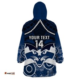 personalised geelong football wearable blanket hoodie go cats aboriginal mix polynesian pattern