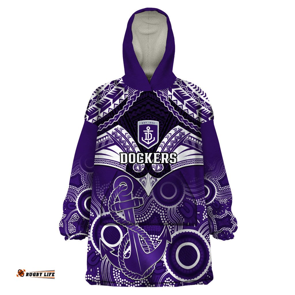dockers football wearable blanket hoodie fremantle aboriginal mix polynesian pattern