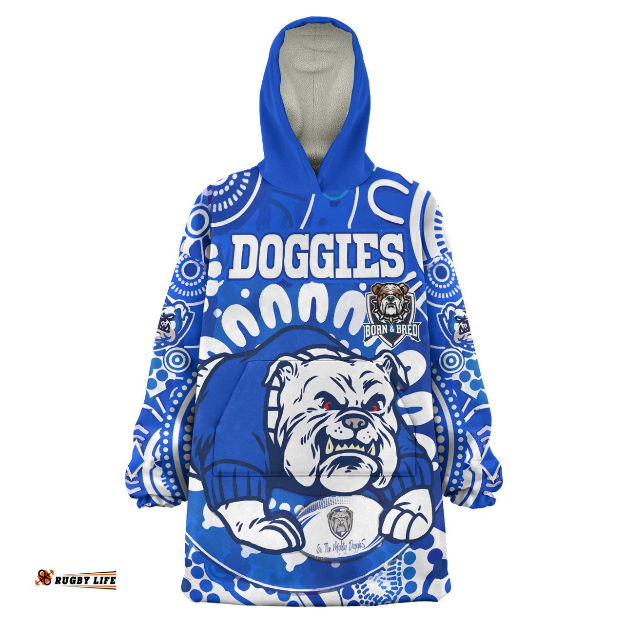 Canterbury-Bankstown Bulldogs Custom Snug Hoodie - Indigenous Doggies Blue and Whites Aboriginal Inspired Oodie