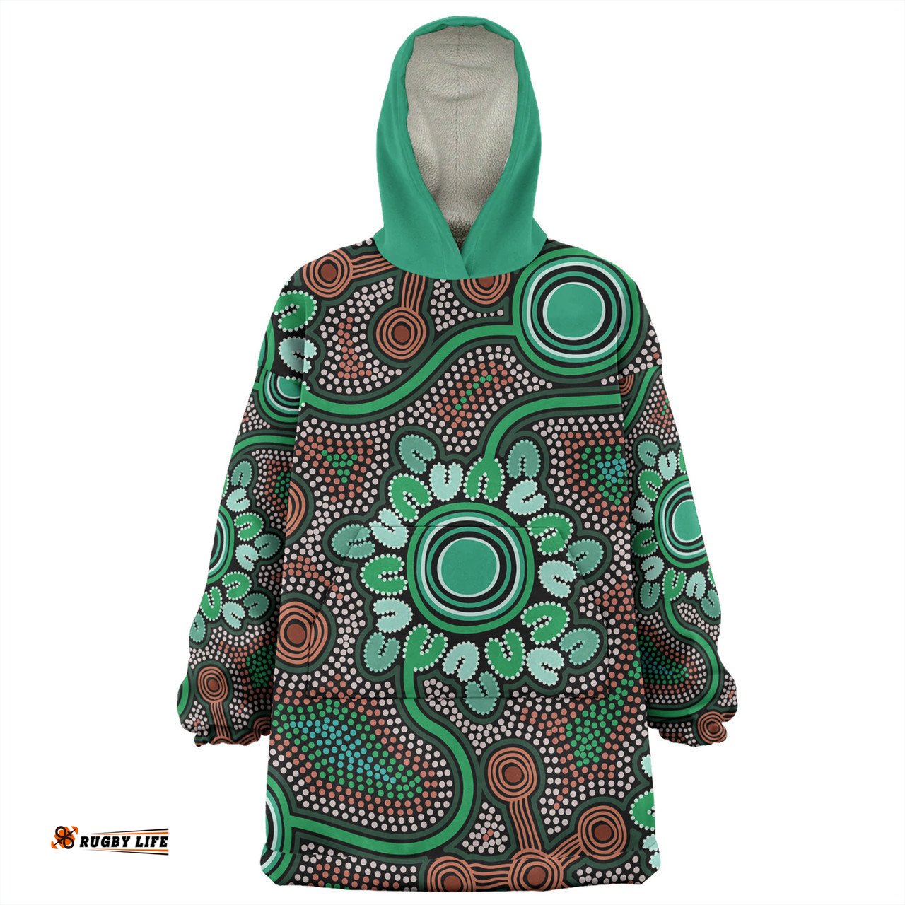 Australia Aboriginal Snug Hoodie - Aboriginal Green Dot Art Inspired Snug Hoodie