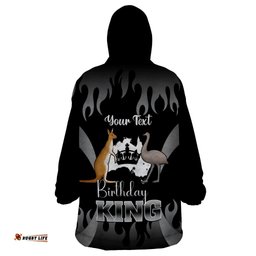 personalised australia king birthday wearable blanket hoodie australian map with crown black version