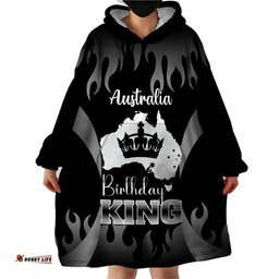 personalised australia king birthday wearable blanket hoodie australian map with crown black version