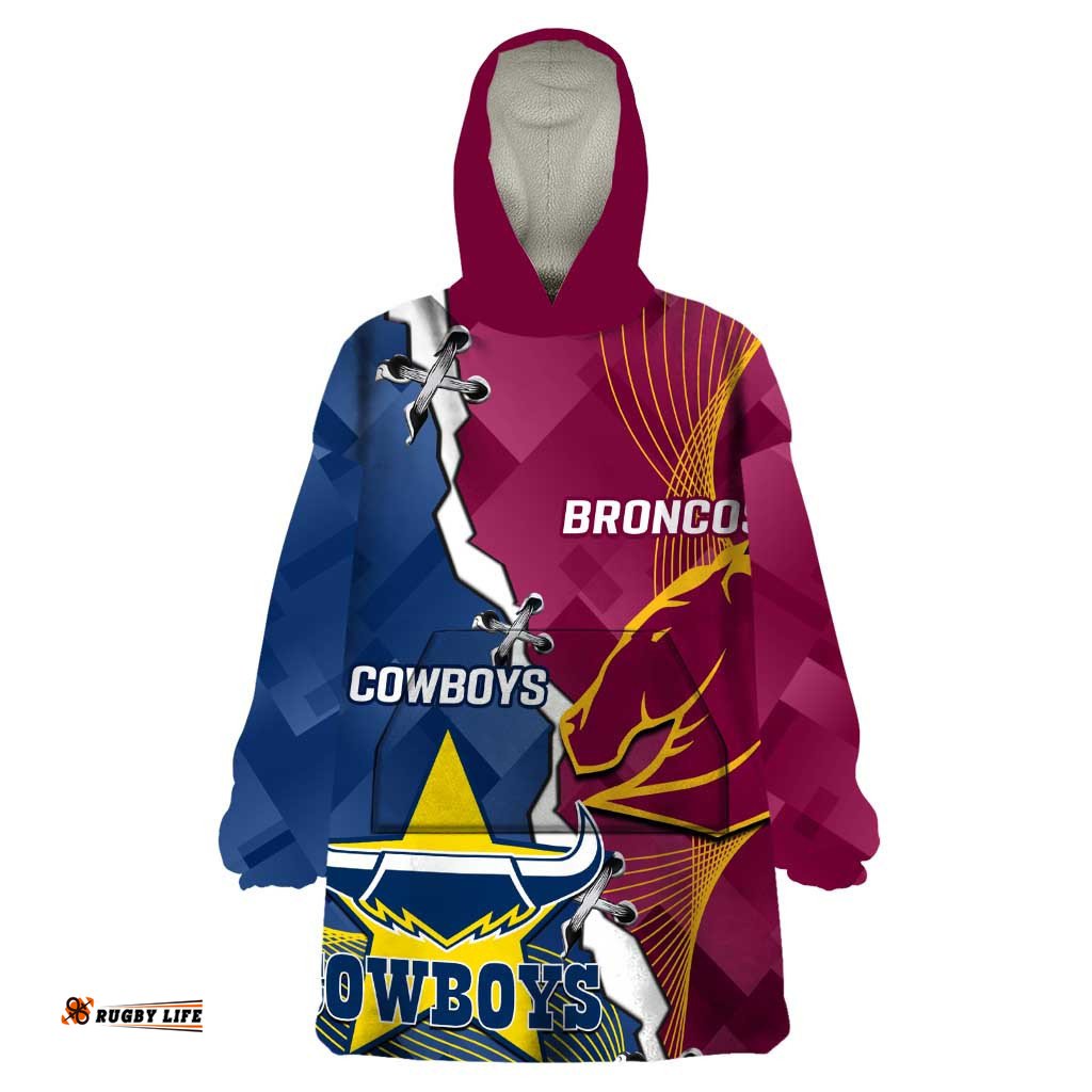 custom cowboys and broncos rugby wearable blanket hoodie dynamic style