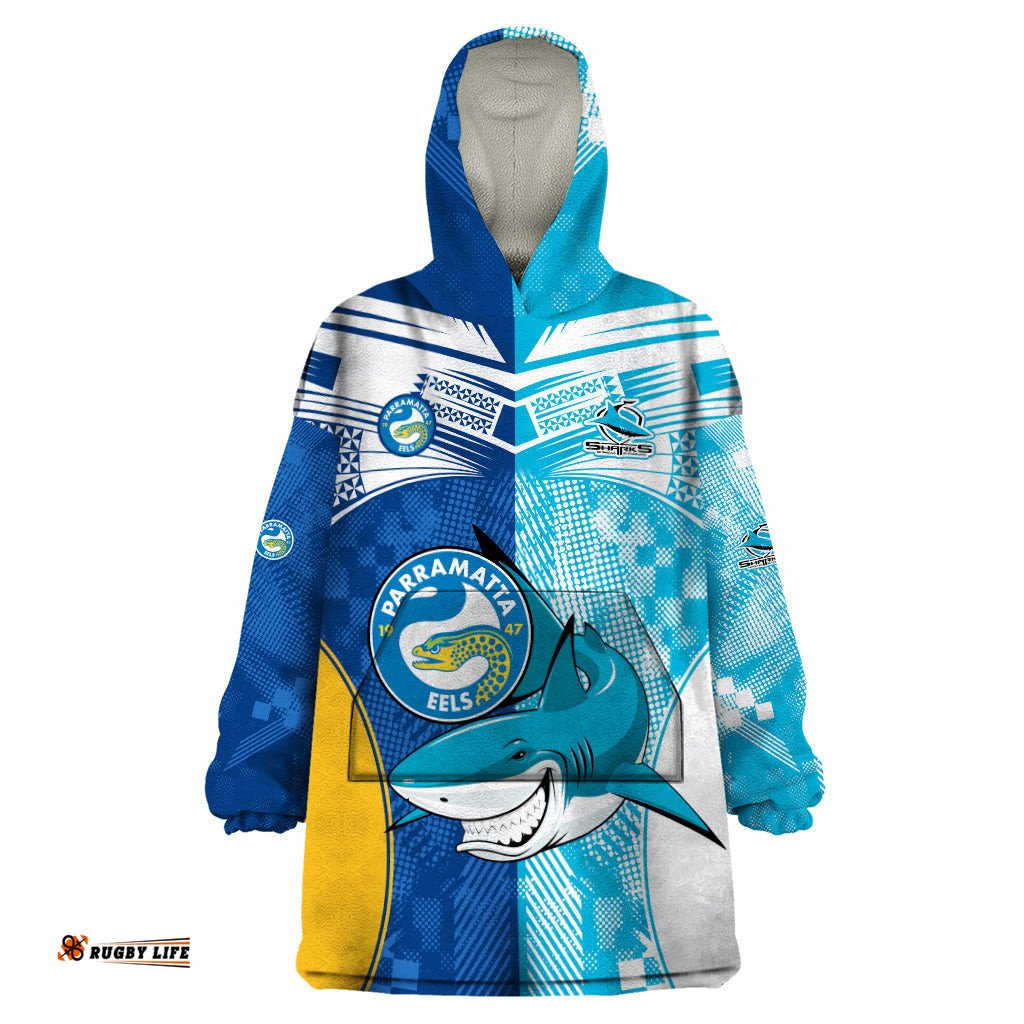 nrl shark combine eels rugby wearable blanket hoodie sporty style