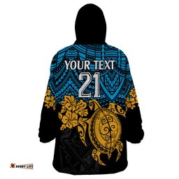 custom titans rugby wearable blanket hoodie gld hibiscus and turtle with polynesian pattern