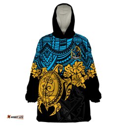 custom titans rugby wearable blanket hoodie gld hibiscus and turtle with polynesian pattern