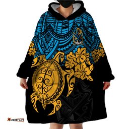 custom titans rugby wearable blanket hoodie gld hibiscus and turtle with polynesian pattern