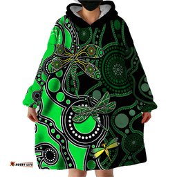 aboriginal dragonfly wearable blanket hoodie green style