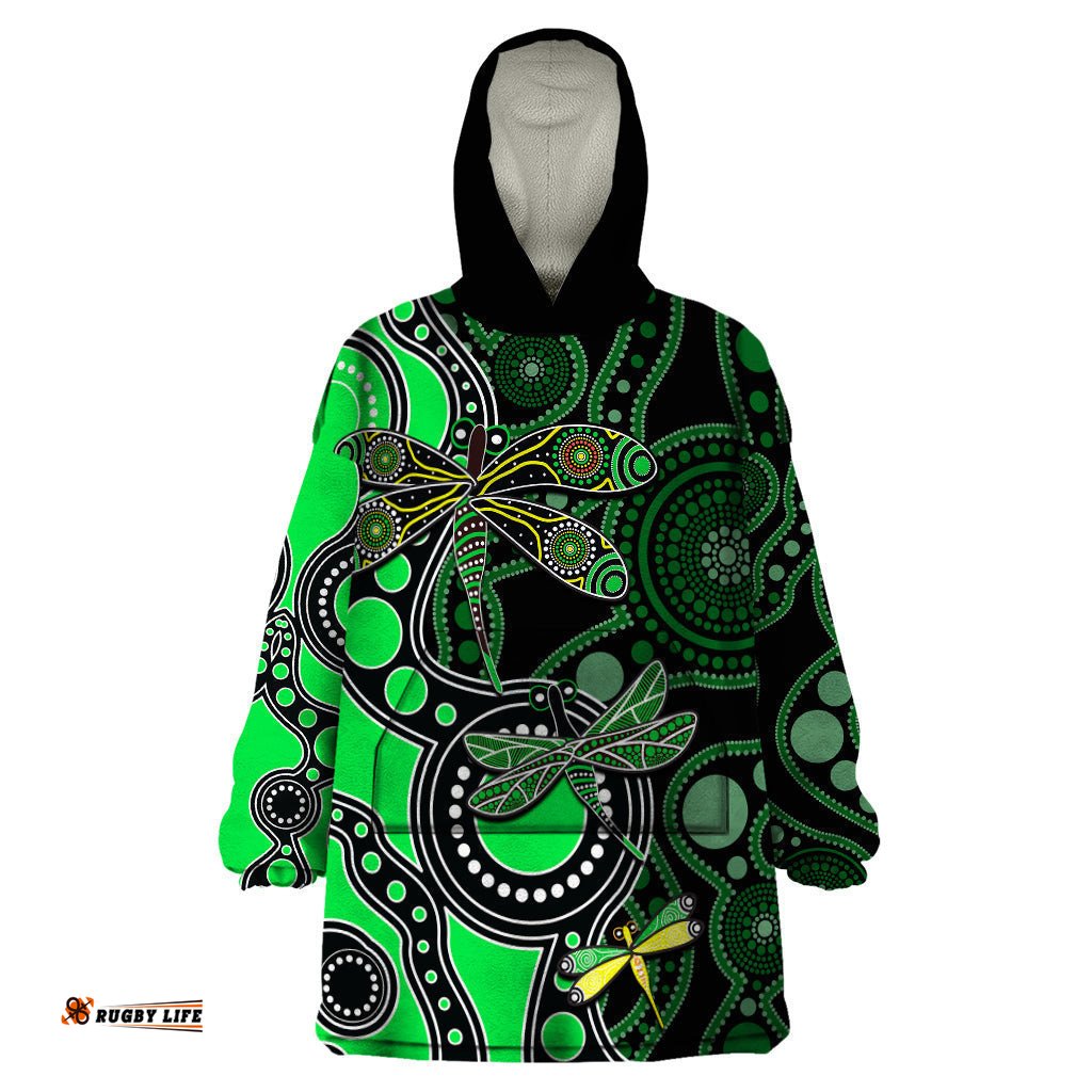 aboriginal dragonfly wearable blanket hoodie green style
