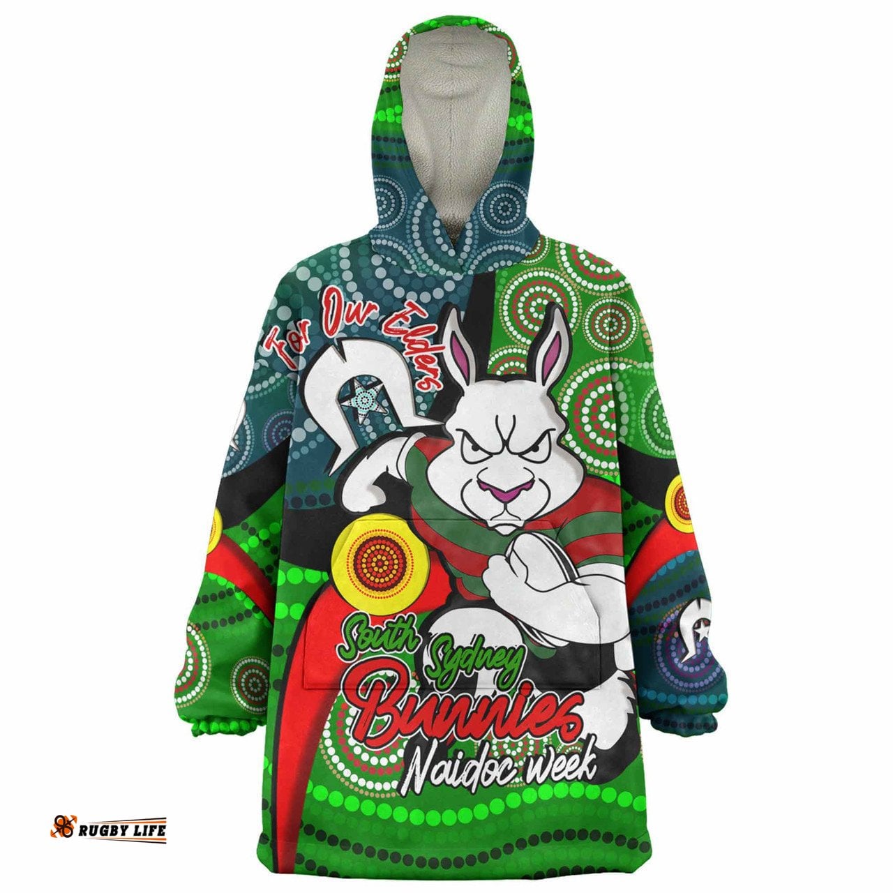 South Sydney Rabbitohs Custom Snug Hoodie - Rabbitohs Bunnies Naidoc Week For Our Elders With Dot Bunnies Sport Style Oodie