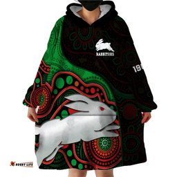 rabbitohs rugby wearable blanket hoodie go souths indigenous art