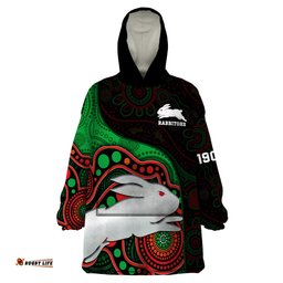rabbitohs rugby wearable blanket hoodie go souths indigenous art