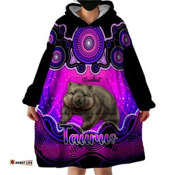 personalised australia taurus wombat zodiac wearable blanket hoodie auz astrology aboriginal magenta