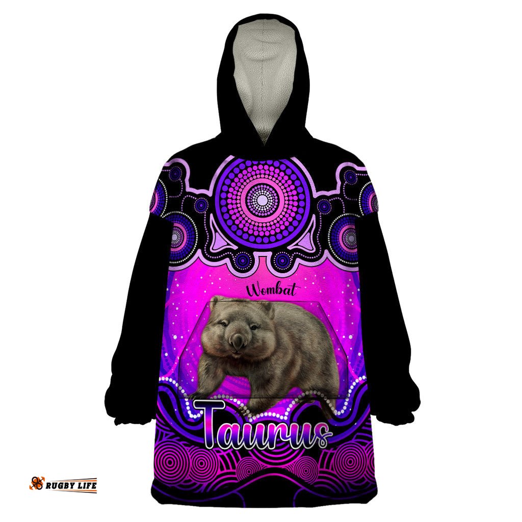 personalised australia taurus wombat zodiac wearable blanket hoodie auz astrology aboriginal magenta