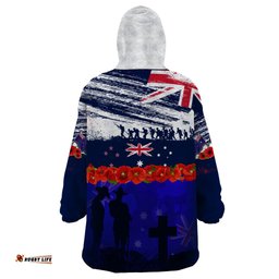 new zealand and australia anzac day wearable blanket hoodie lest we forget red poppy flowers and soldier lt03