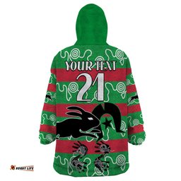 custom text and number naidoc rabbitohs rugby wearable blanket hoodie go the bunnies aboriginal dots
