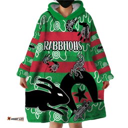 custom text and number naidoc rabbitohs rugby wearable blanket hoodie go the bunnies aboriginal dots