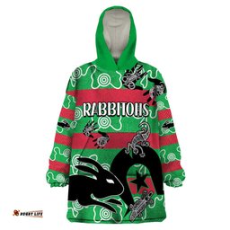 custom text and number naidoc rabbitohs rugby wearable blanket hoodie go the bunnies aboriginal dots