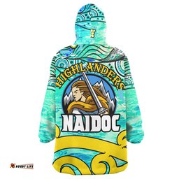 Otago Highlanders Rugby Snug Hoodie - Custom Naidoc Week Highlanders Warrior with Aboriginal Inspired "Get up! Stand up! Show up!" Oodie Blanket